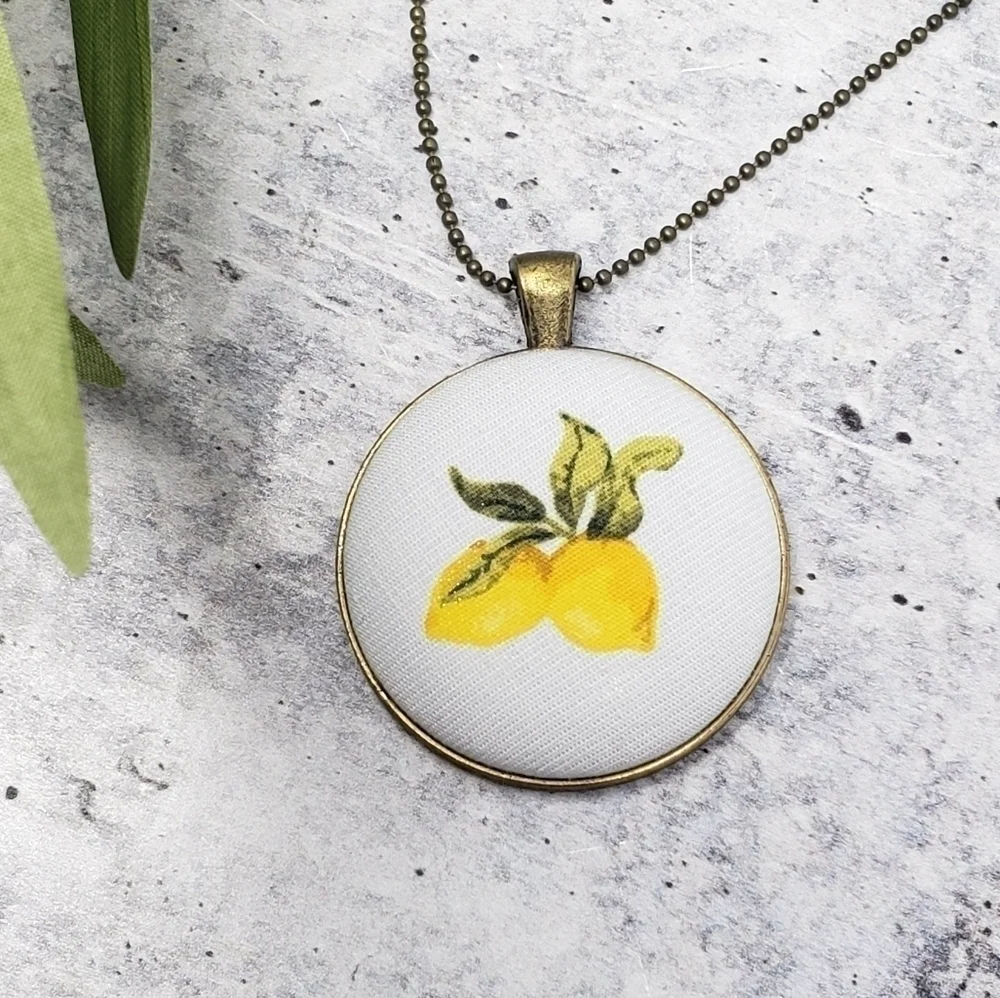 New Handmade | Lemon Fabric Button Necklace